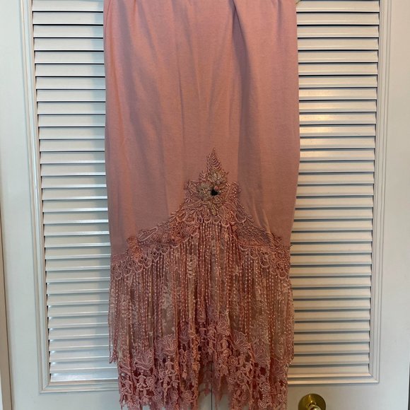 1980s L 2pc shoulderpads glam embroidered beaded fringe dress pink - Picture 4 of 5